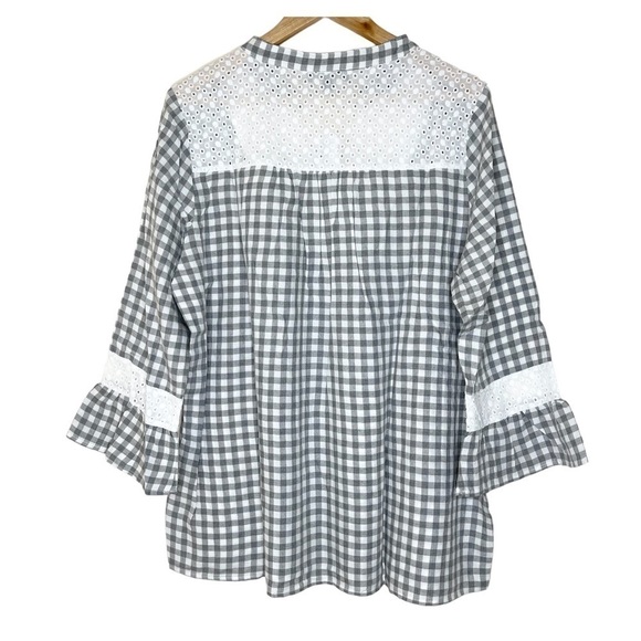New Suzanne Betro Gray Gingham Lace Bib Peasant Top US XL - Picture 4 of 9
